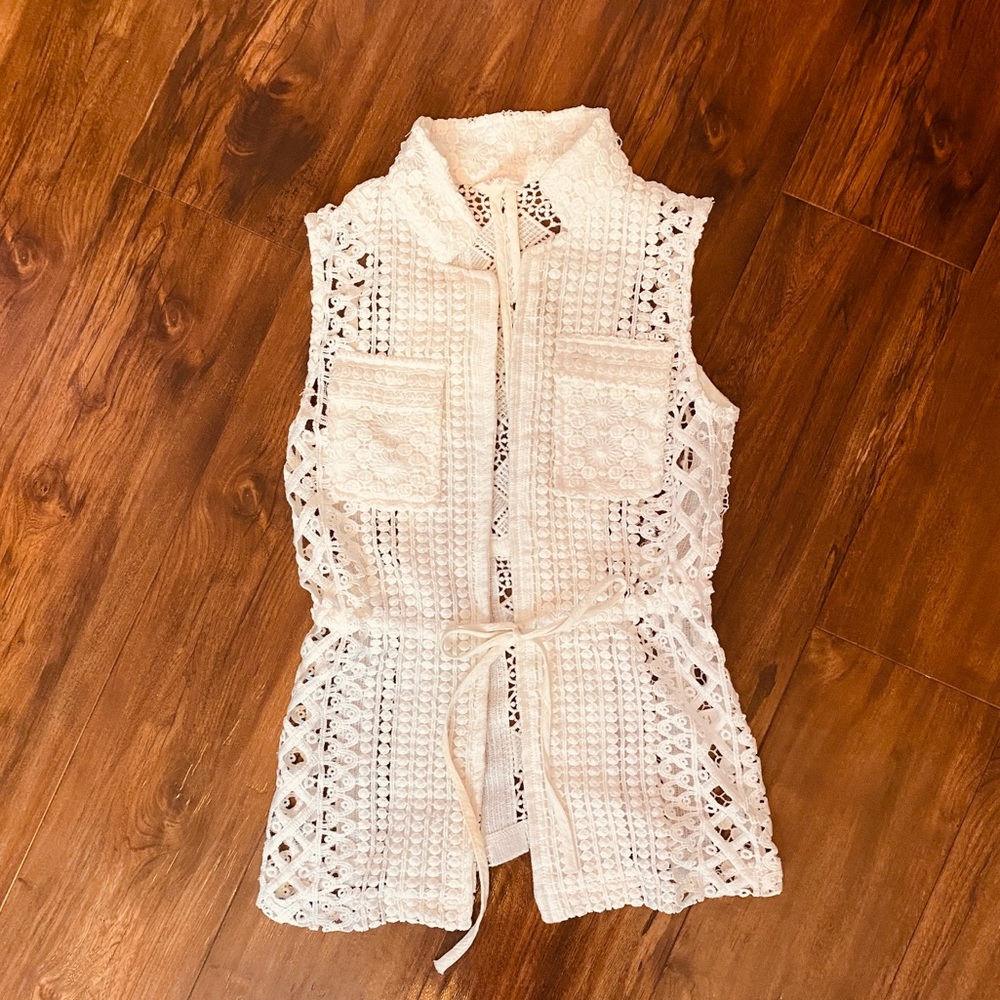 Girls white/cream Embroidered Shabby Chic Vest